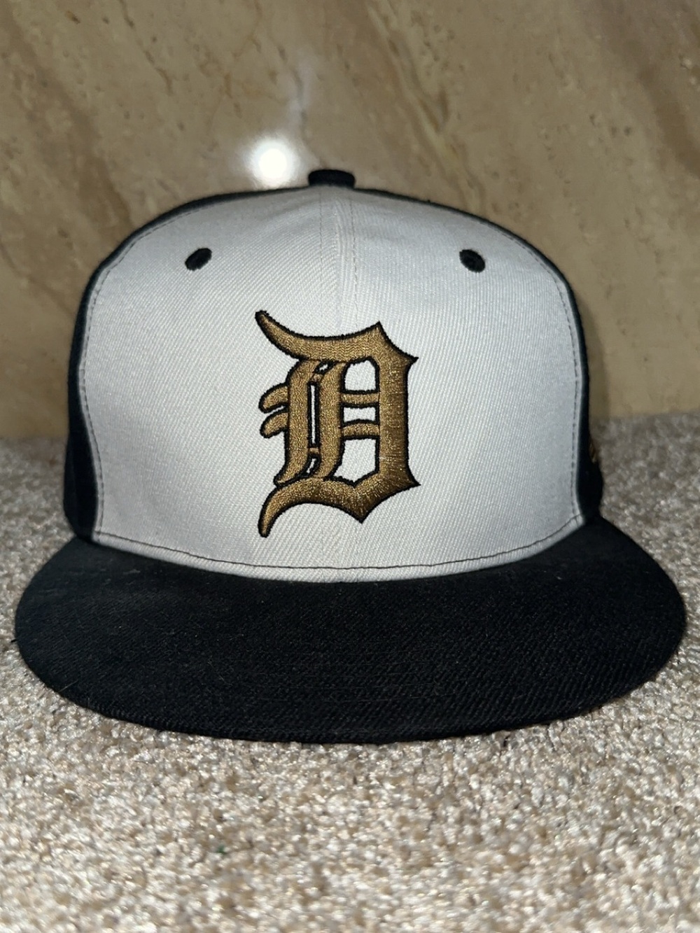Men's Two-Tone Black & White Baseball Cap with Gold Embroidered D